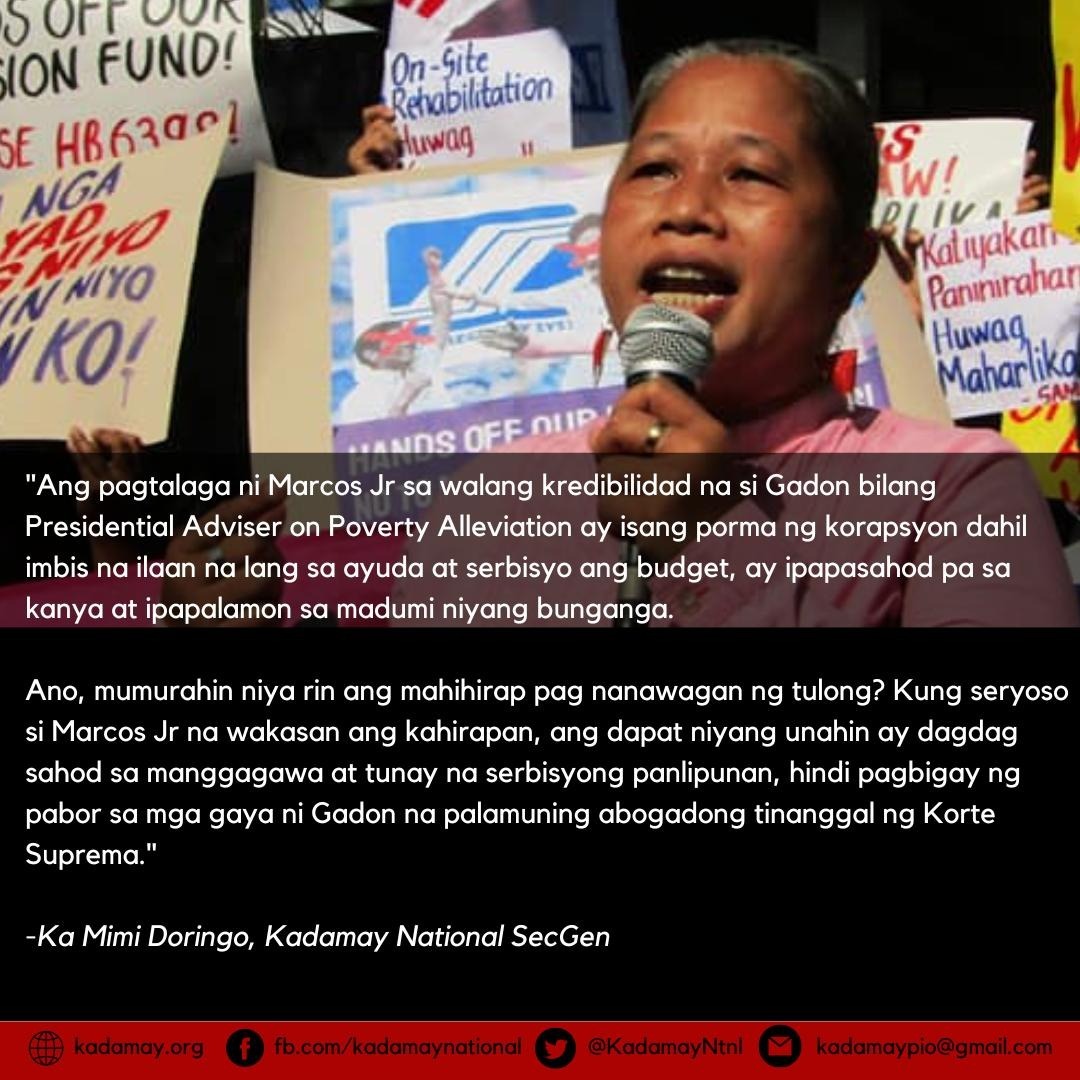 KADAMAY on Larry Gadon’s appointment as Presidential Adviser on Poverty Alleviation